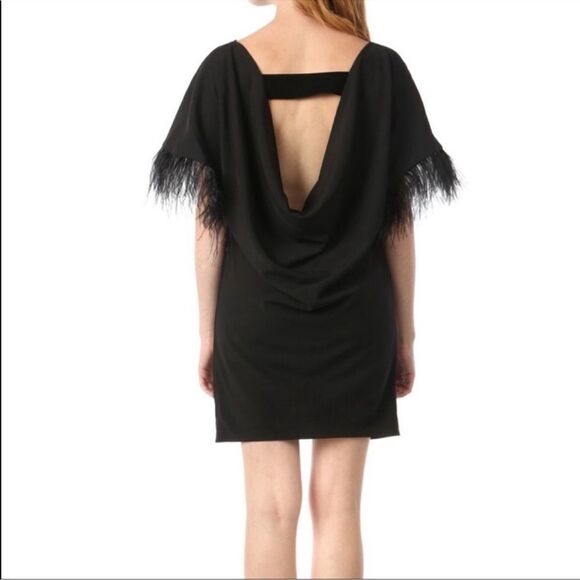 Jay X Jay Godfrey Womens Black Cocktail Budden Mini Dress Feather Sleeve New - Picture 4 of 14